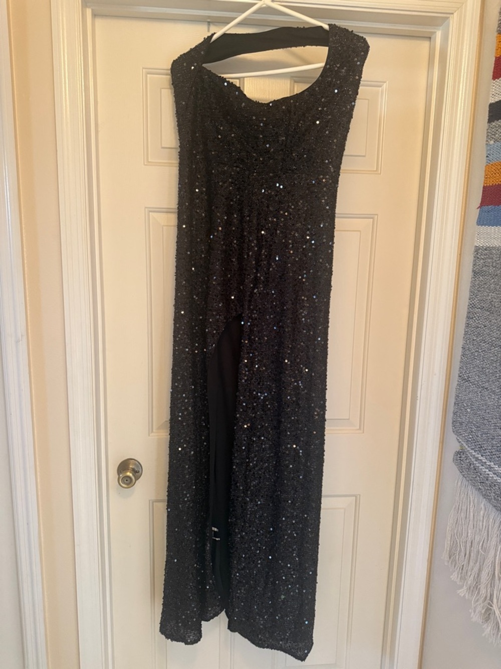 Black Sequin Prom Gown - Sleeveless High-Slit Evening Dress